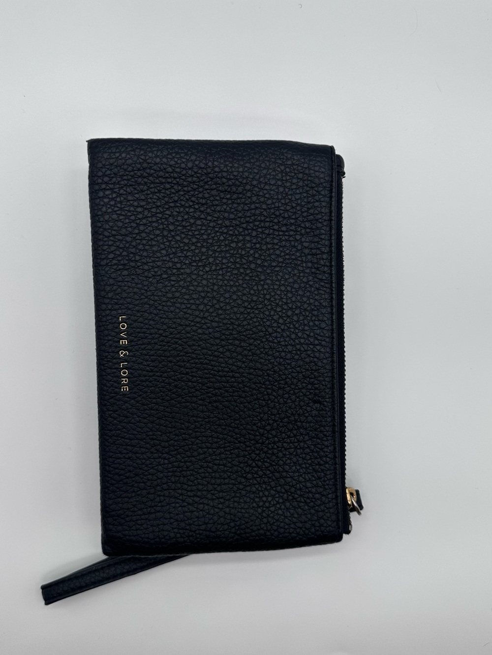 Love & Lore Black Pebbled Wristlet Wallet | Gold Turn Lock |